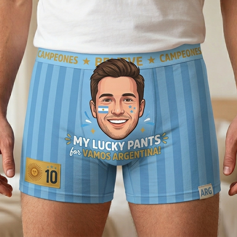 Custom Face Men's Boxer Briefs My Lucky Pants for Spain/France Fans Soccer Football 2026