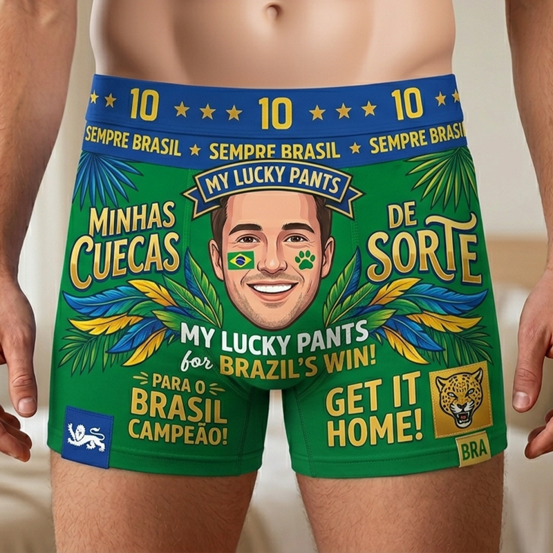 Custom Face Men's Boxer Briefs My Lucky Pants for Spain/France Fans Soccer Football 2026