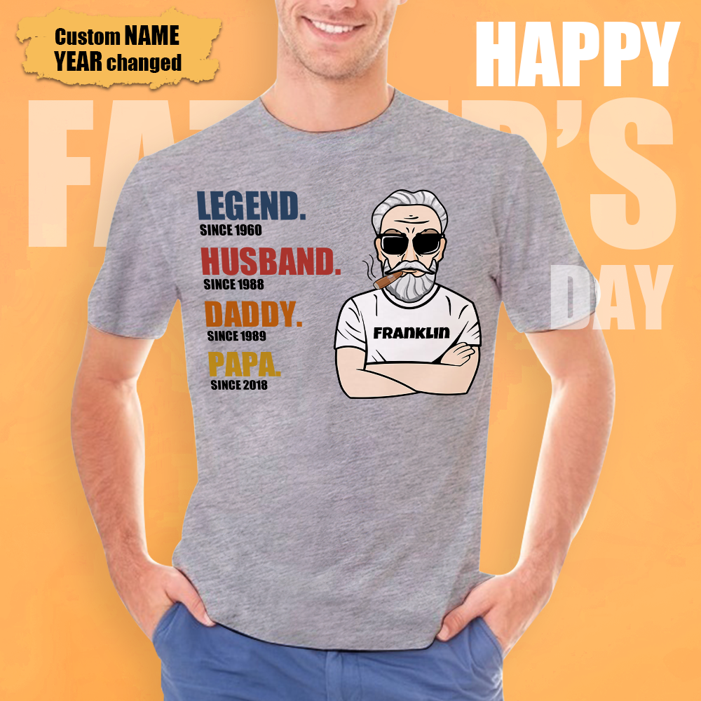 Custom Shirt Personalized Dad Face Photo T-shirt The Legend Grandpa Old Man Personalized T-shirt Custom Shirt - Gray - MyFaceBoxer