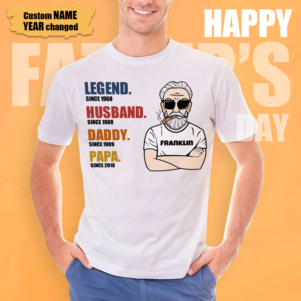 Custom Shirt Personalized Dad Face T-shirt The Legend Grandpa Old Man Personalized T-shirt Custom Shirt - White - MyFaceBoxer
