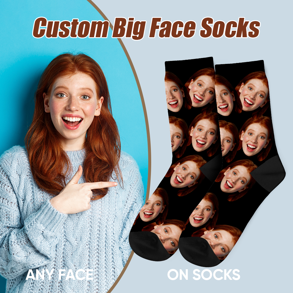 Custom Big Face Socks Personalized Photo Funny Face Socks Gift for Her - MyFaceBoxer