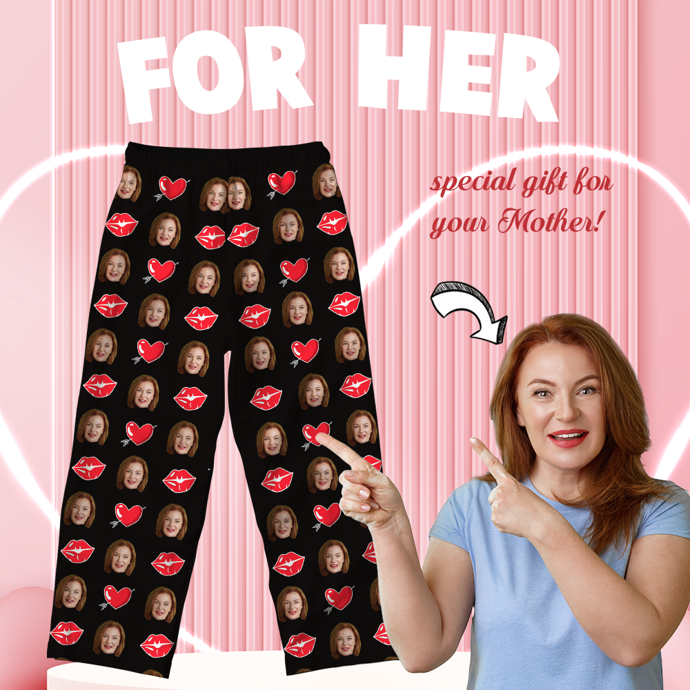 Custom Face Sleepwear, Custom Photo Long Sleeve Homewear, Nightwear, Tops And Pants for Her - MyFaceBoxer