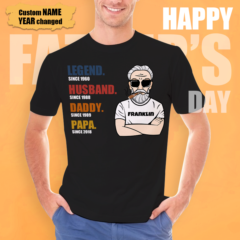 Custom Shirt Personalized Dad Face Photo T-shirt The Legend Grandpa Old Man Personalized T-shirt Custom Black Shirt - MyFaceBoxer