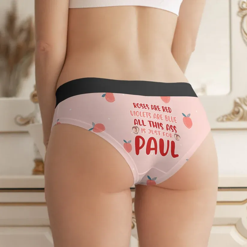 Customized Valentine's Boxer Briefs for Women, Girlfriend or Wife Name, Pink Underwear