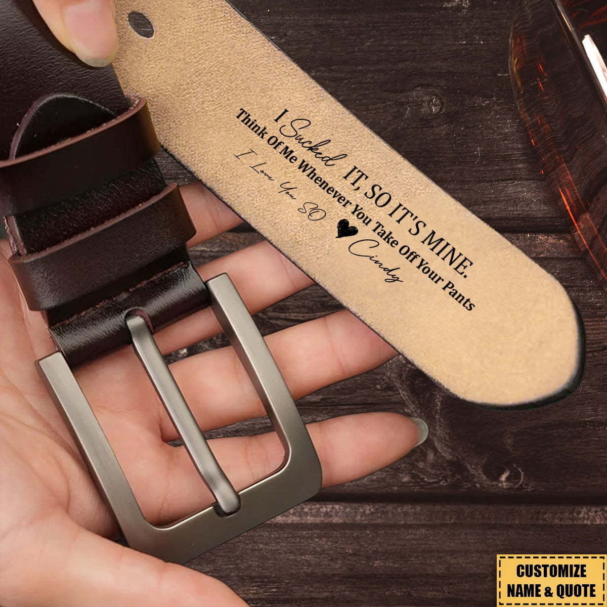 I Licked It, So It's Mine - Personalized Engraved Leather Belt - MyFaceBoxer