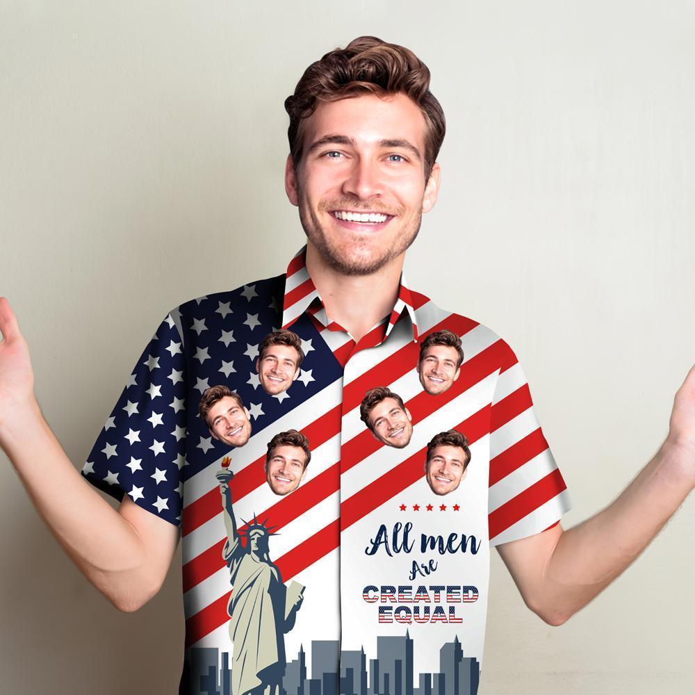 Fourth of July Custom Hawaiian Shirts with Dog Photo Personalized Hawaiian Shirt American Flag Shirt - MyFaceBoxer