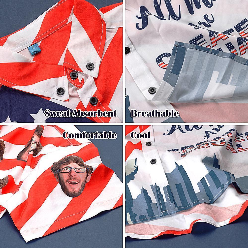Fourth of July Custom Hawaiian Shirts with Dog Photo Personalized Hawaiian Shirt American Flag Shirt - MyFaceBoxer