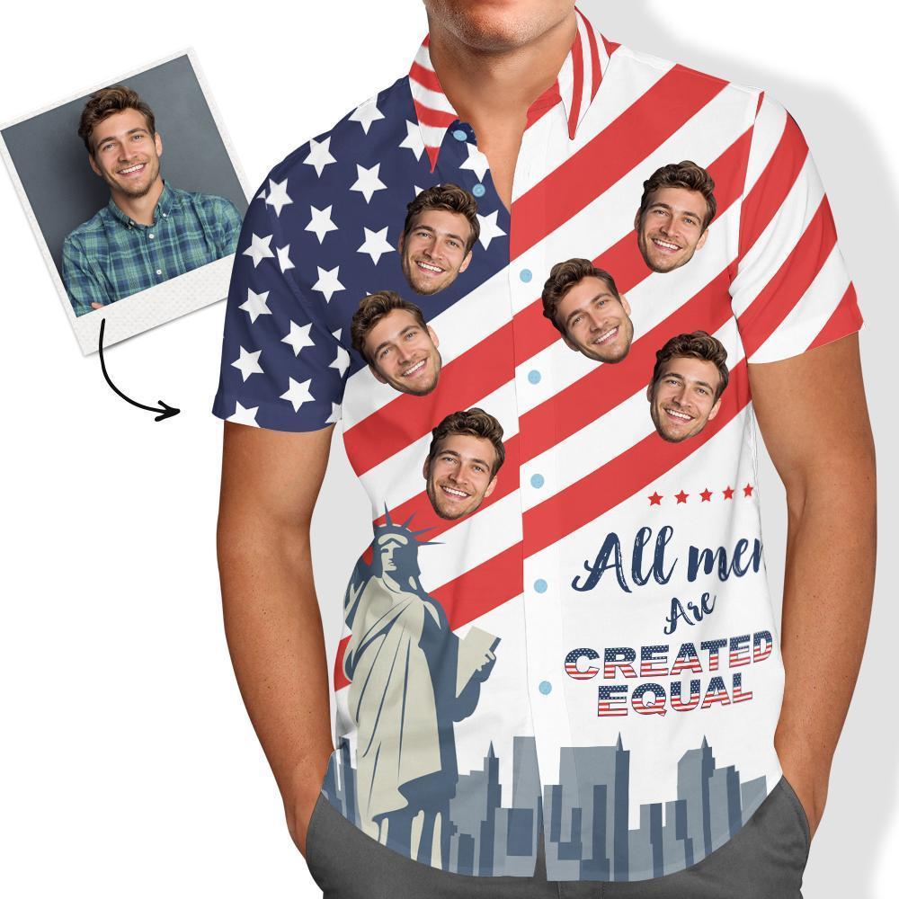 Fourth of July Custom Hawaiian Shirts with Dog Photo Personalized Hawaiian Shirt American Flag Shirt - MyFaceBoxer