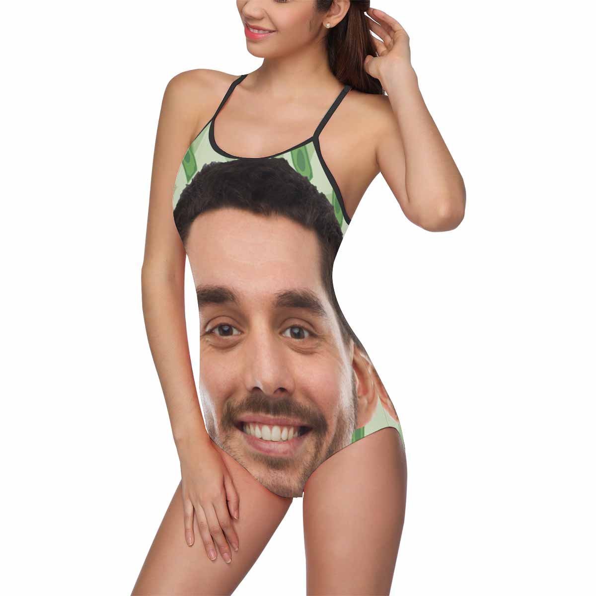 Custom Face Swimwear Women's Photo Slip One Piece Swimsuit - Green Background - MyFaceBoxer