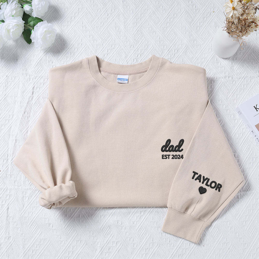 Personalized Dad Embroidered Sweatshirt With Date Custom Sleeve With Kid's Name