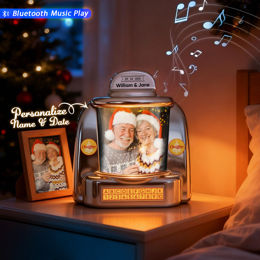Custom Mini Jukebox Retro Speaker – Personalized Photo,Names & Date Music Mini Player with Bluetooth Music Radio | Vintage Tabletop Home Decor Nostalgic Gift
