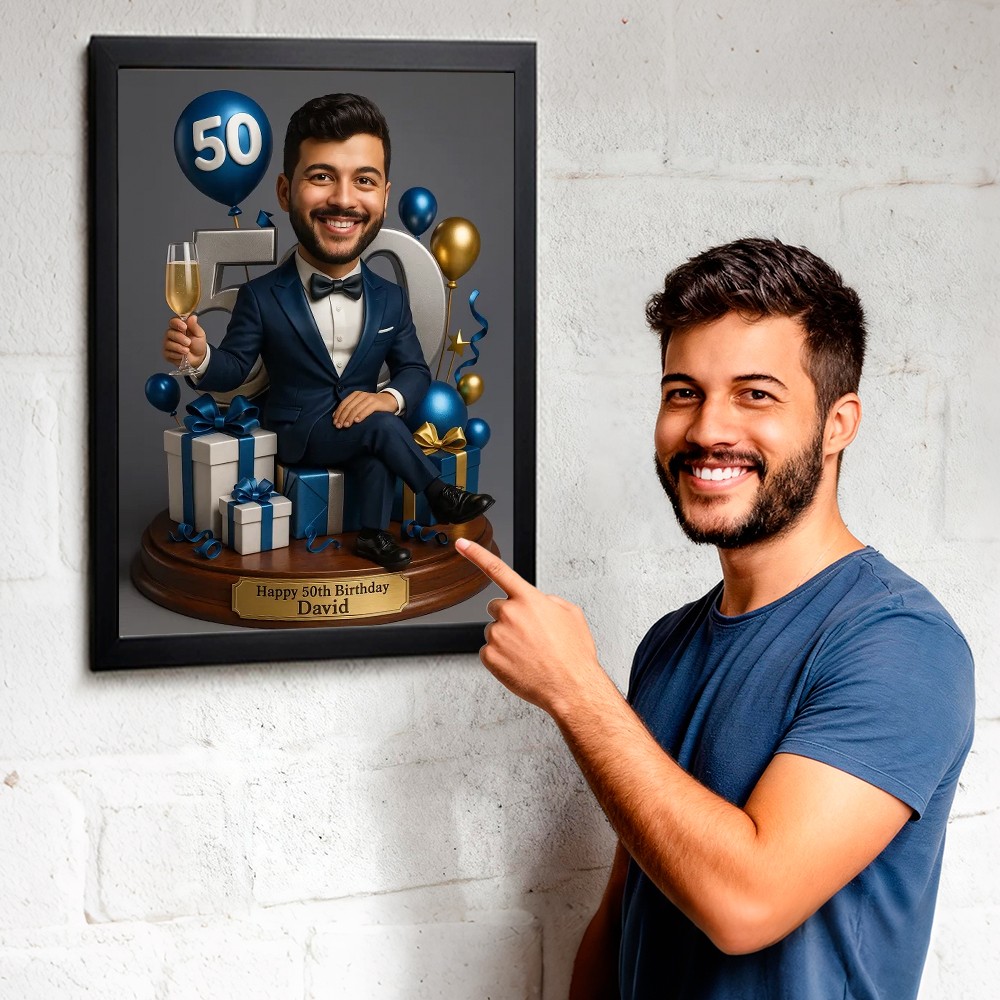 Custom Photo Birthday Man Caricature Portrait Frame