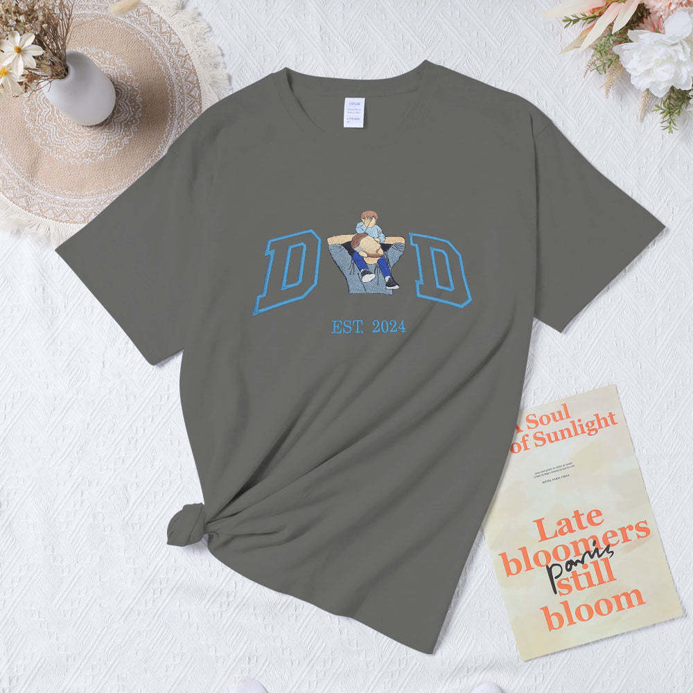 Custom Dad Embroidered T-Shirt Personalized With Your Dad??s Photo and Name Embroidery T-Shirt