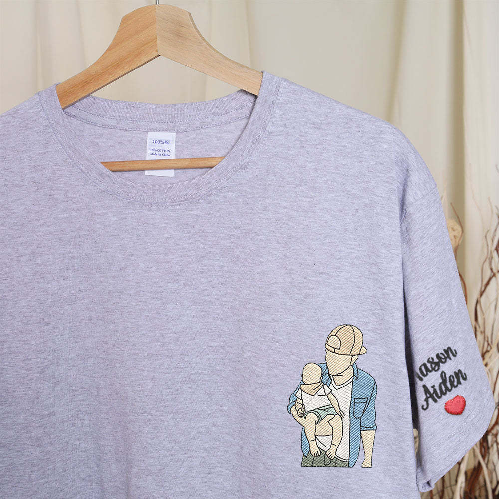 Father's Day Embroidered Custom T-Shirt Dad Photo T-Shirt Father's Day Father And Son Embroidered Gift