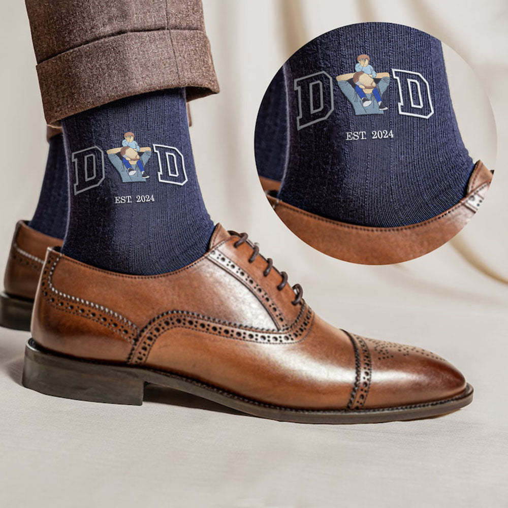 Custom Embroidered Character Letter Socks Personalized Photo In The Middle Letter Socks Father's Day Gift