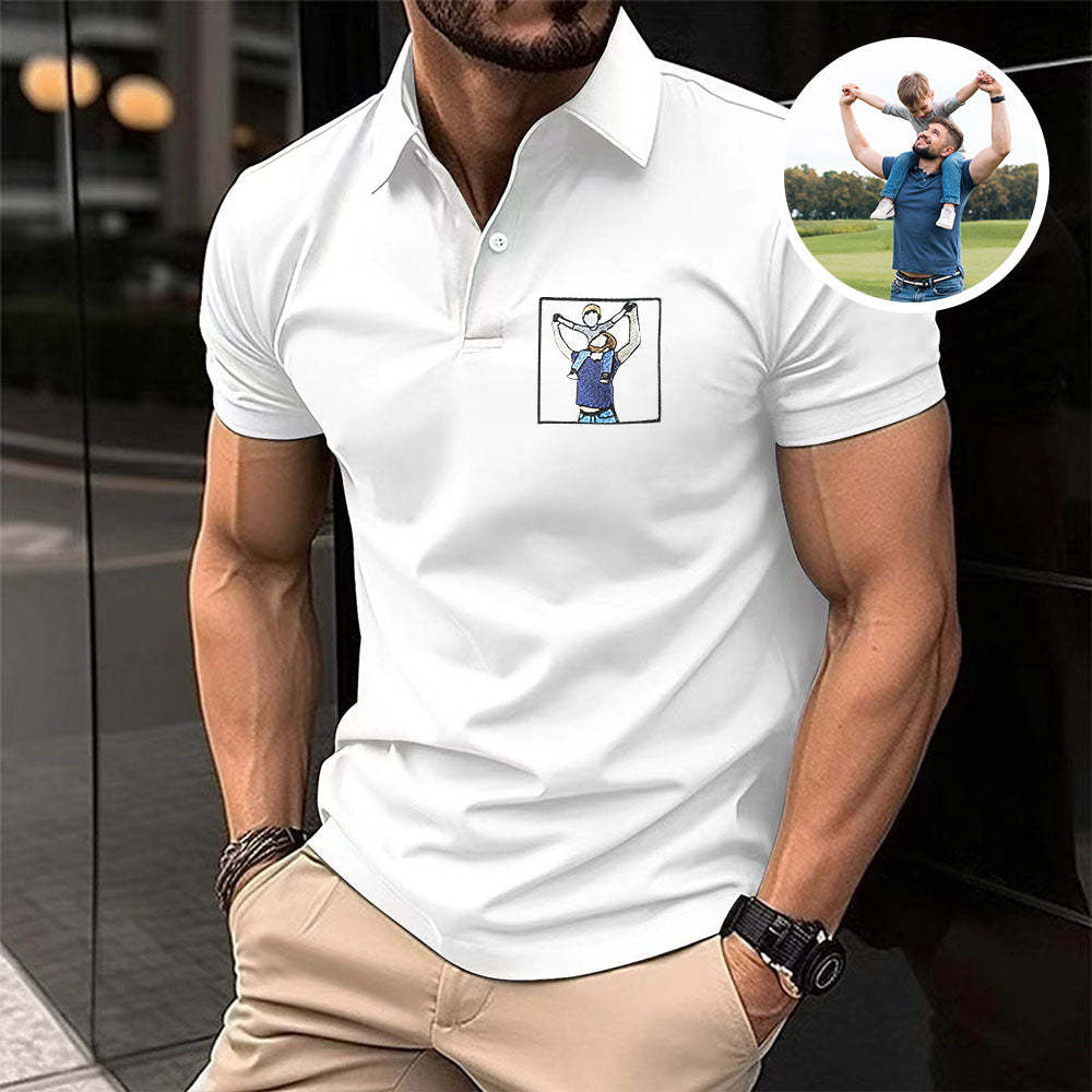 Father's Day Gifts Custom Photo Polo shirt For Dad, Personalized Dad Portrait Polo Shirts, Embroidery Polo shirt For Husband