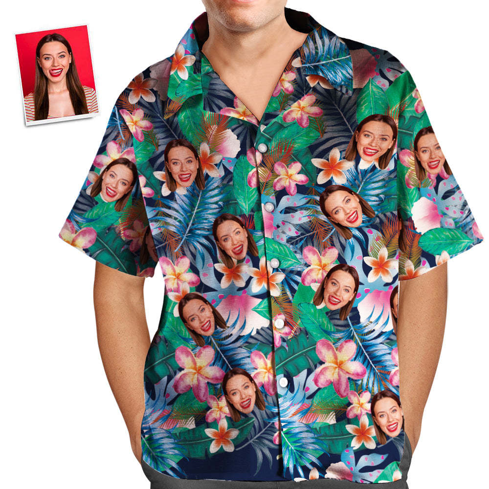 Custom Hawaiian Shirts Men's Hawaiian Shirt Personalized Photo Colorful Flowers Tshirts - MyFaceBoxer