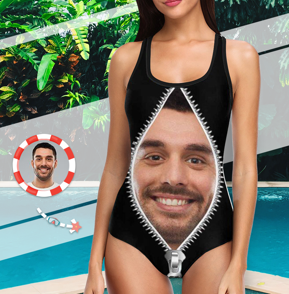 Custom Face Swimwear Women's Photo Slip One Piece Swimsuit - Zipper - MyFaceBoxer