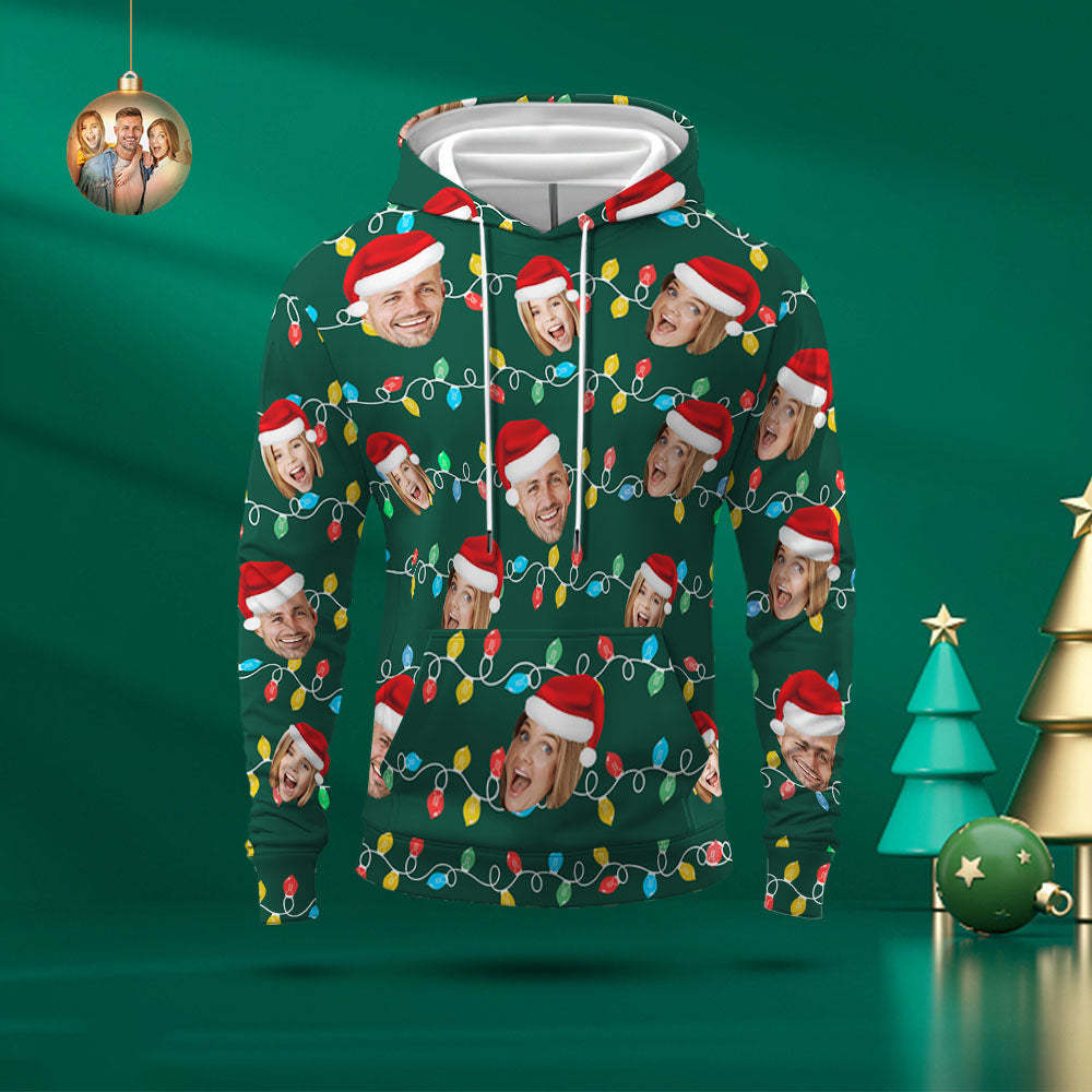 Custom Face Hoodie Personalized Photo Christmas Family Xmas Leds Unisex Hoodies - MyFaceBoxer