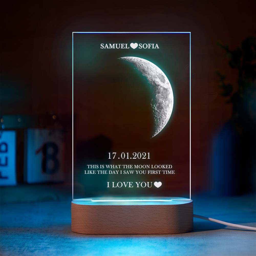 Custom Moon Phase Night Light Lamp with Personalized Names Text 7 Color Light - MyFaceBoxer