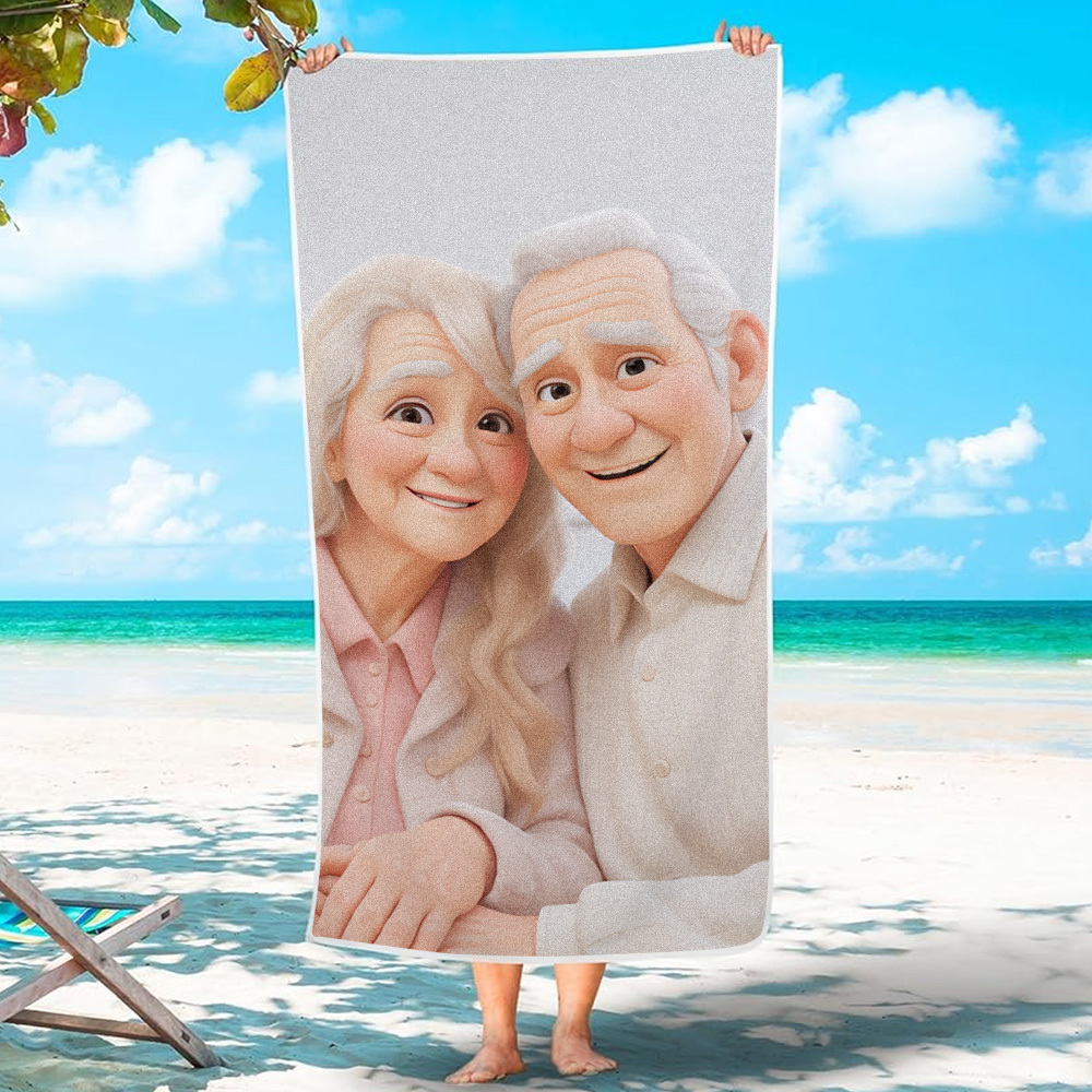 Custom Couple Photo 3D Cartoon Portrait Gift Photo Beach Towel - MyFaceBoxer
