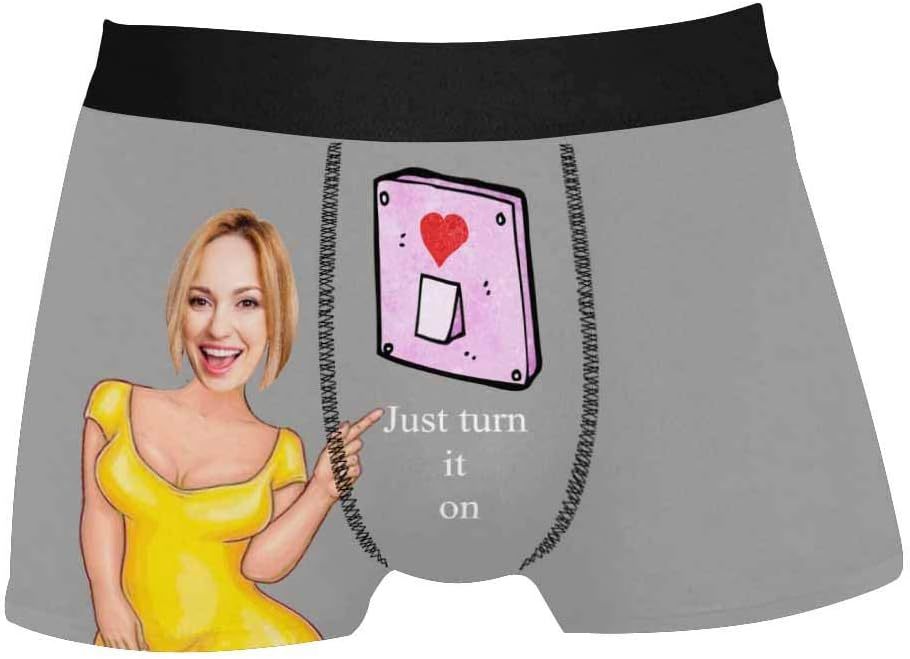 Personalized Face Men's Boxer Briefs Underwear Shorts Underpants with Photo Just Turn It On All Gray Stripe