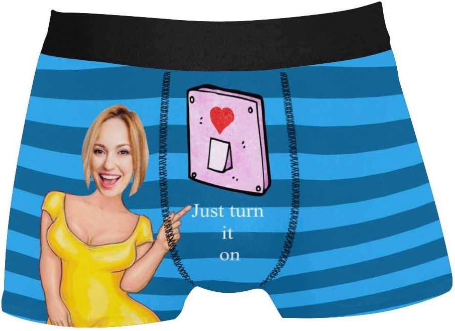 Personalized Face Men's Boxer Briefs Underwear Shorts Underpants with Photo Just Turn It On All Gray Stripe