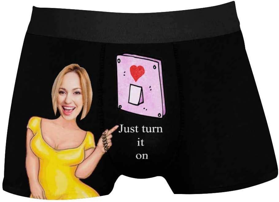 Personalized Face Men's Boxer Briefs Underwear Shorts Underpants with Photo Just Turn It On All Gray Stripe