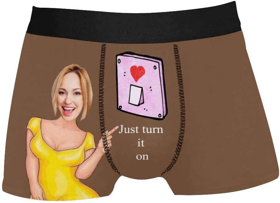 Personalized Face Men's Boxer Briefs Underwear Shorts Underpants with Photo Just Turn It On All Gray Stripe