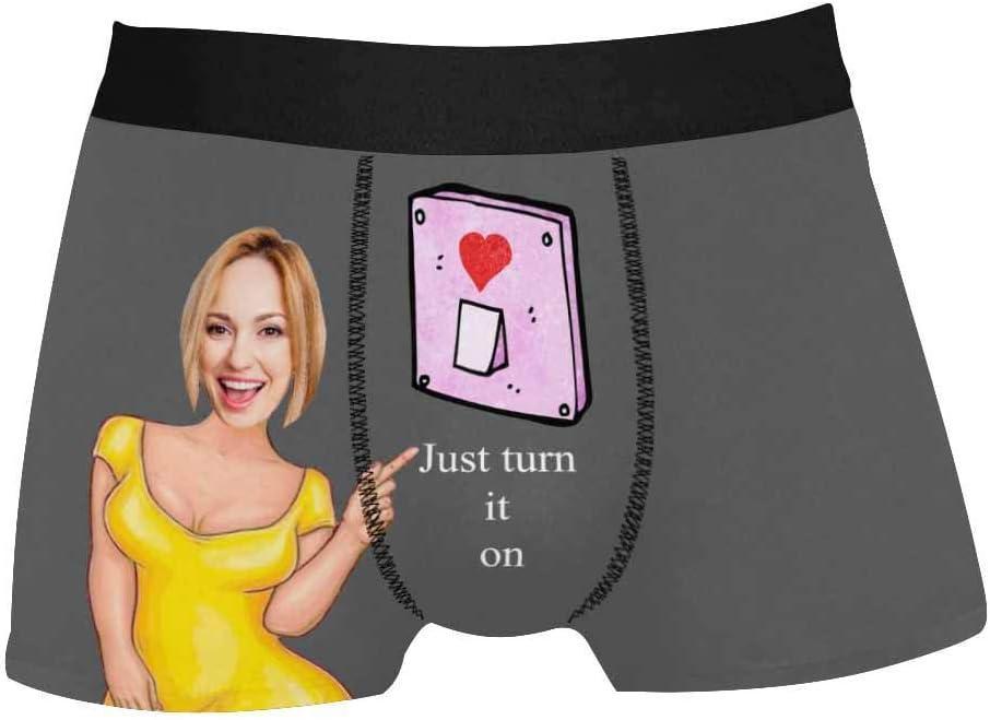 Personalized Face Men's Boxer Briefs Underwear Shorts Underpants with Photo Just Turn It On All Gray Stripe