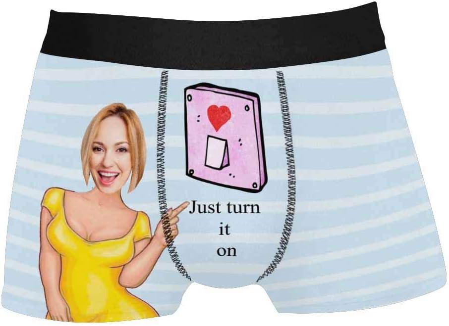 Personalized Face Men's Boxer Briefs Underwear Shorts Underpants with Photo Just Turn It On All Gray Stripe
