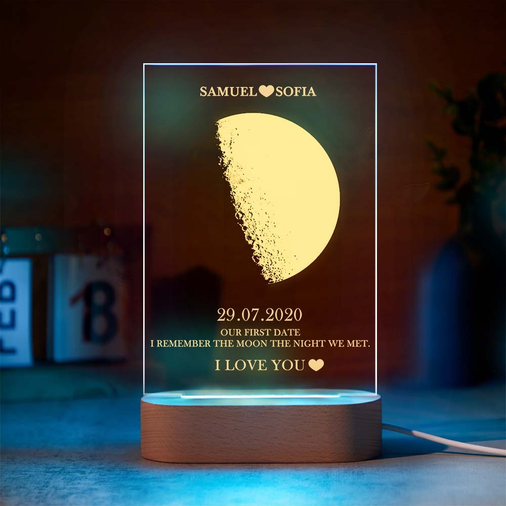 Custom Moon Phase Night Light Lamp with Personalized Names Text 7 Color Light - MyFaceBoxer