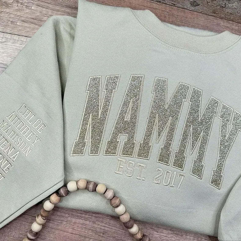 Custom Embroidered Glitter Vinyl MAMA Sweatshirt Hoodie Gift For Mom & Grandma - MyFaceBoxer