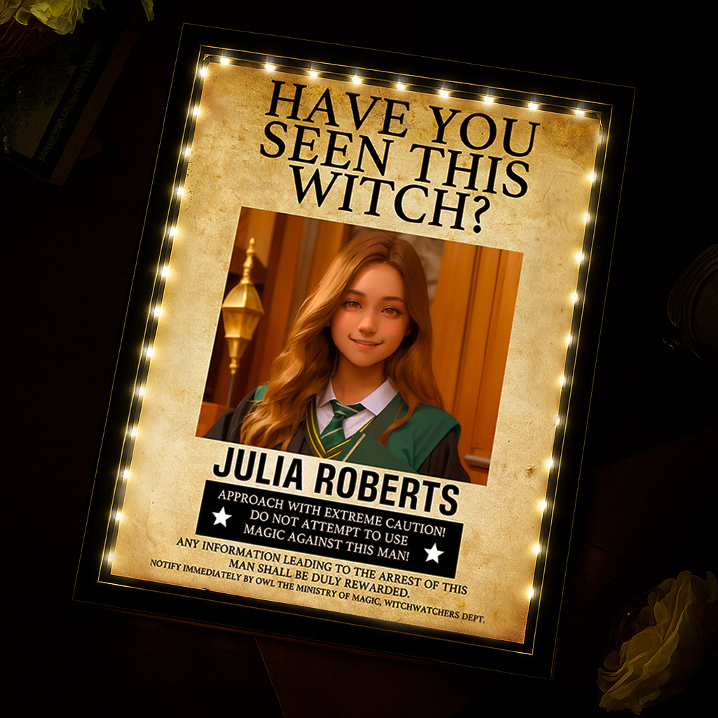 Custom "Have You Seen This Wizard?" Wanted Mirror Lamp – Personalized Name & House Styles