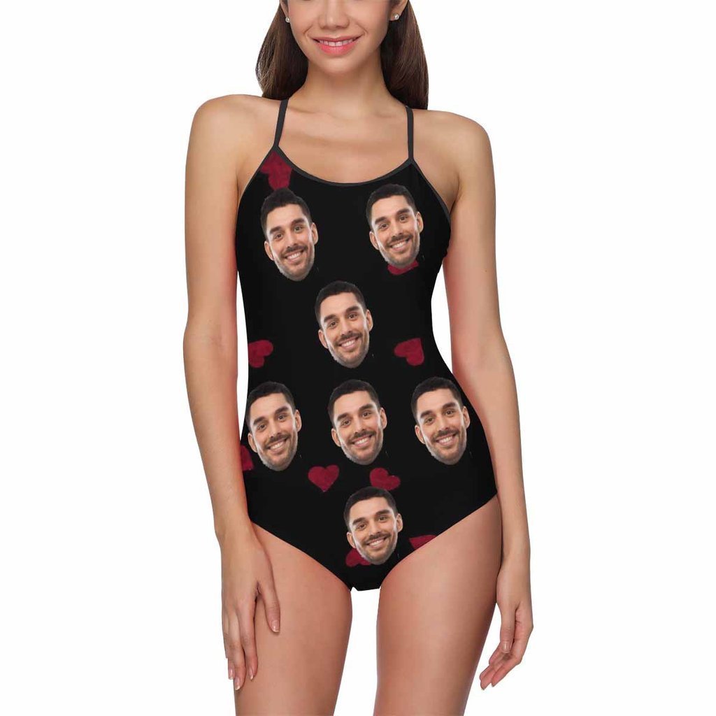 Custom Face Swimwear Women's Photo Slip One Piece Swimsuit - Heart - MyFaceBoxer