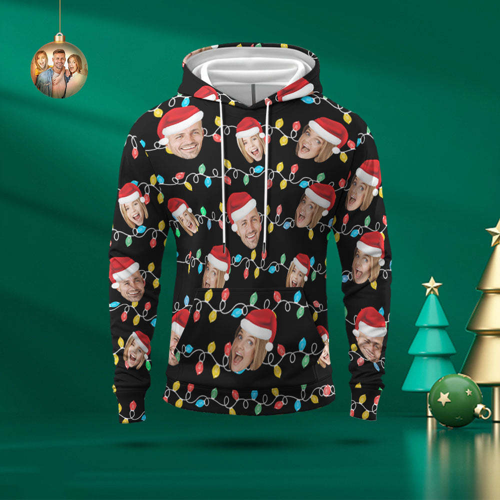 Custom Face Hoodie Personalized Photo Christmas Family Xmas Leds Unisex Hoodies - MyFaceBoxer