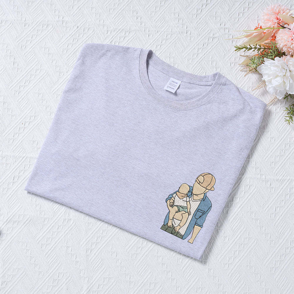 Father's Day Embroidered Custom T-Shirt Dad Photo T-Shirt Father's Day Father And Son Embroidered Gift