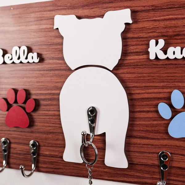Handcraft Dog Leash Key Hanger Personalized Wooden Custom Dog Silhouette, Gift For Dog Parents