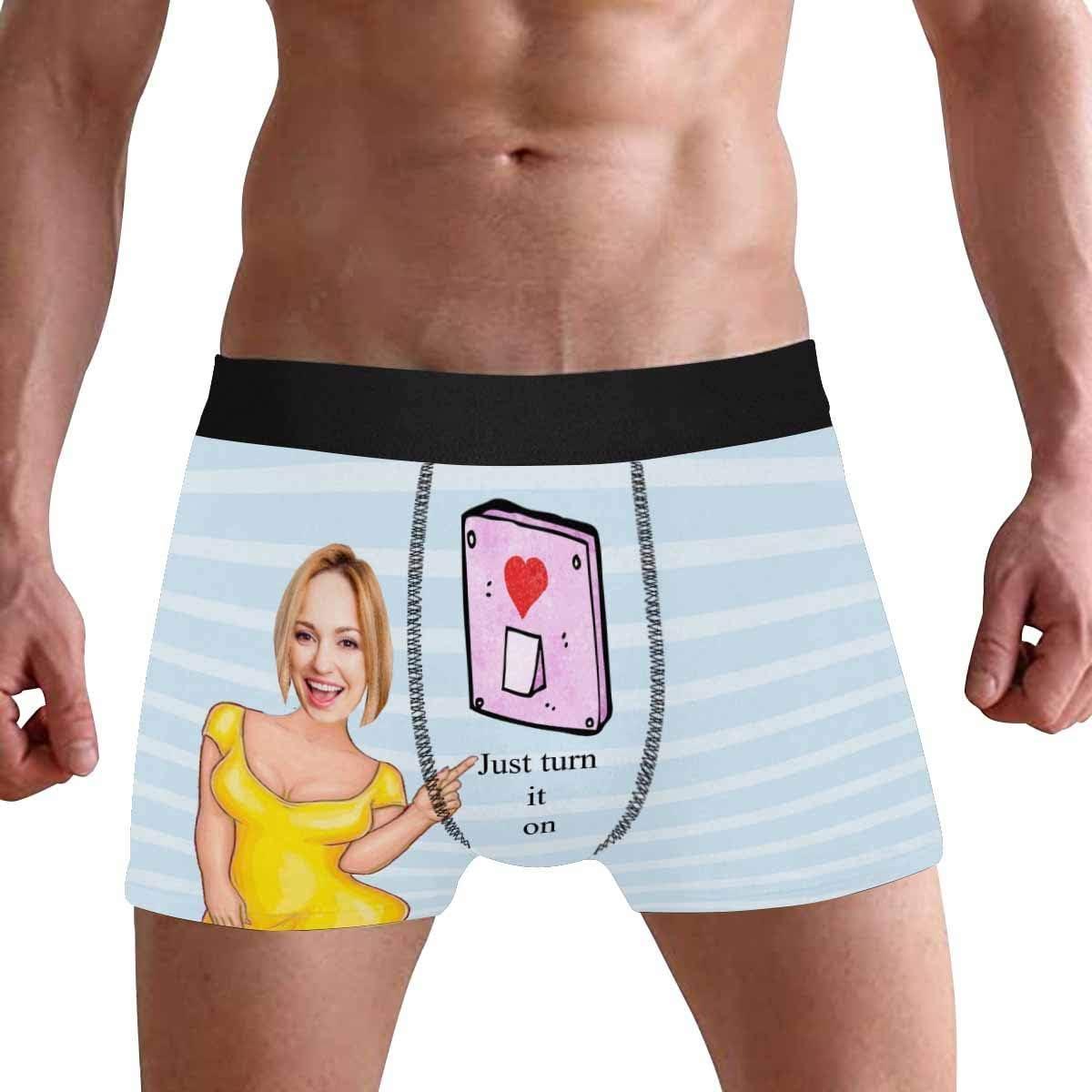 Personalized Face Men's Boxer Briefs Underwear Shorts Underpants with Photo Just Turn It On All Gray Stripe