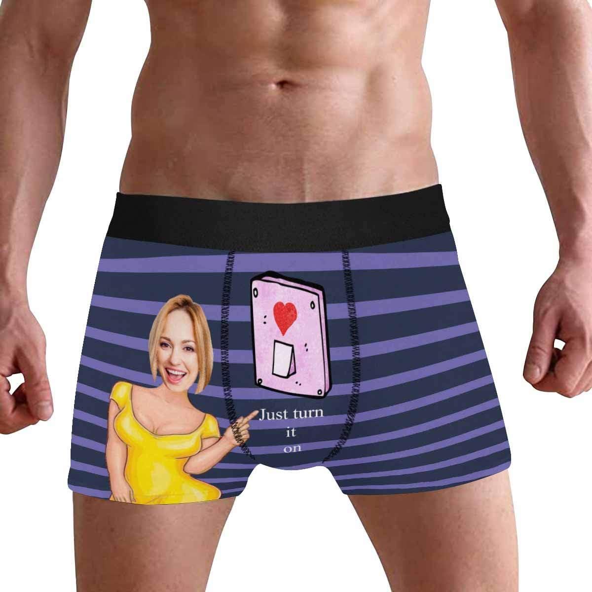 Personalized Face Men's Boxer Briefs Underwear Shorts Underpants with Photo Just Turn It On All Gray Stripe
