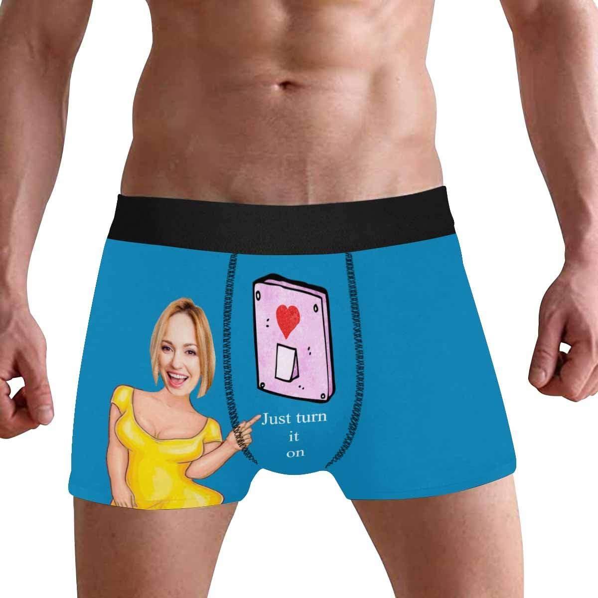 Personalized Face Men's Boxer Briefs Underwear Shorts Underpants with Photo Just Turn It On All Gray Stripe