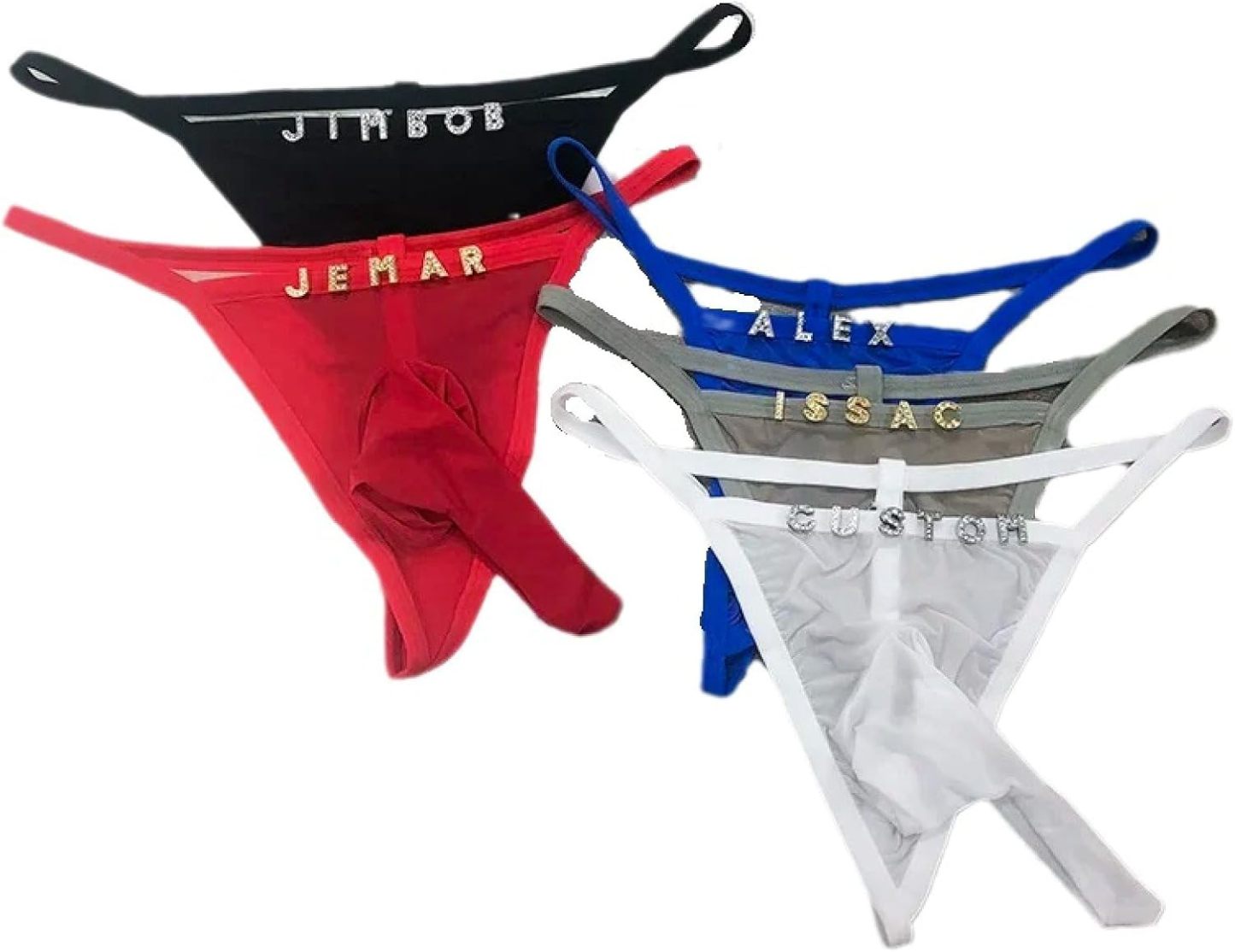 Men'S Low Rise G-String Thong Personalized Name Letter Diy Rhinestone Thong String For Men, Mesh Bulge Pouch U