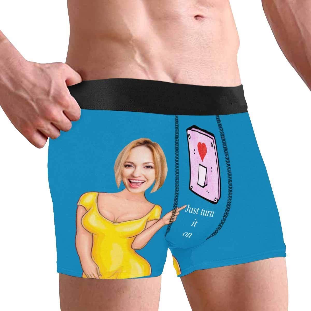 Personalized Face Men's Boxer Briefs Underwear Shorts Underpants with Photo Just Turn It On All Gray Stripe