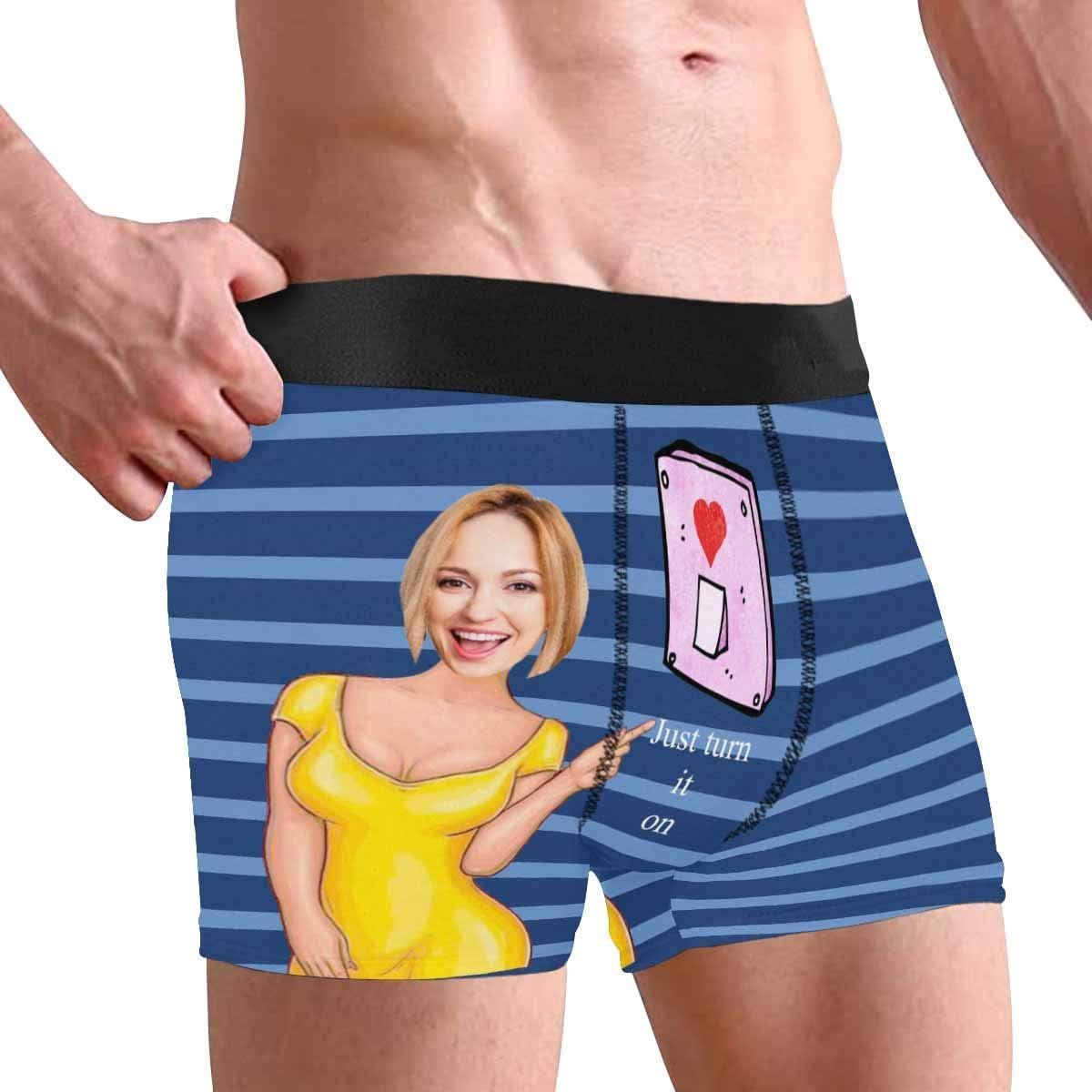 Personalized Face Men's Boxer Briefs Underwear Shorts Underpants with Photo Just Turn It On All Gray Stripe