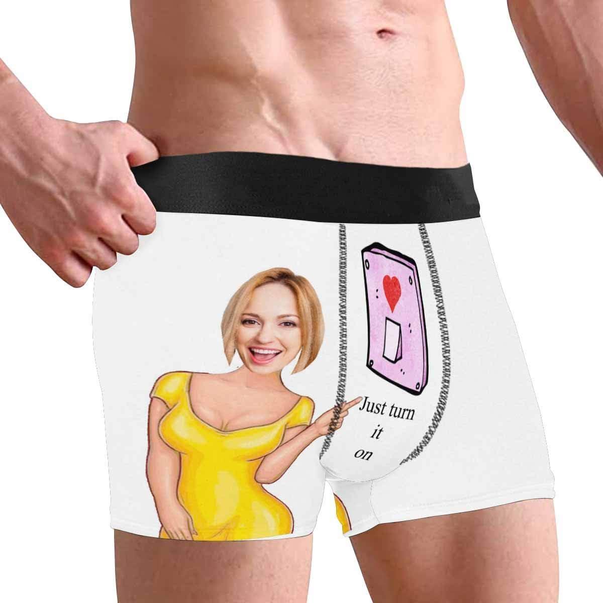Personalized Face Men's Boxer Briefs Underwear Shorts Underpants with Photo Just Turn It On All Gray Stripe