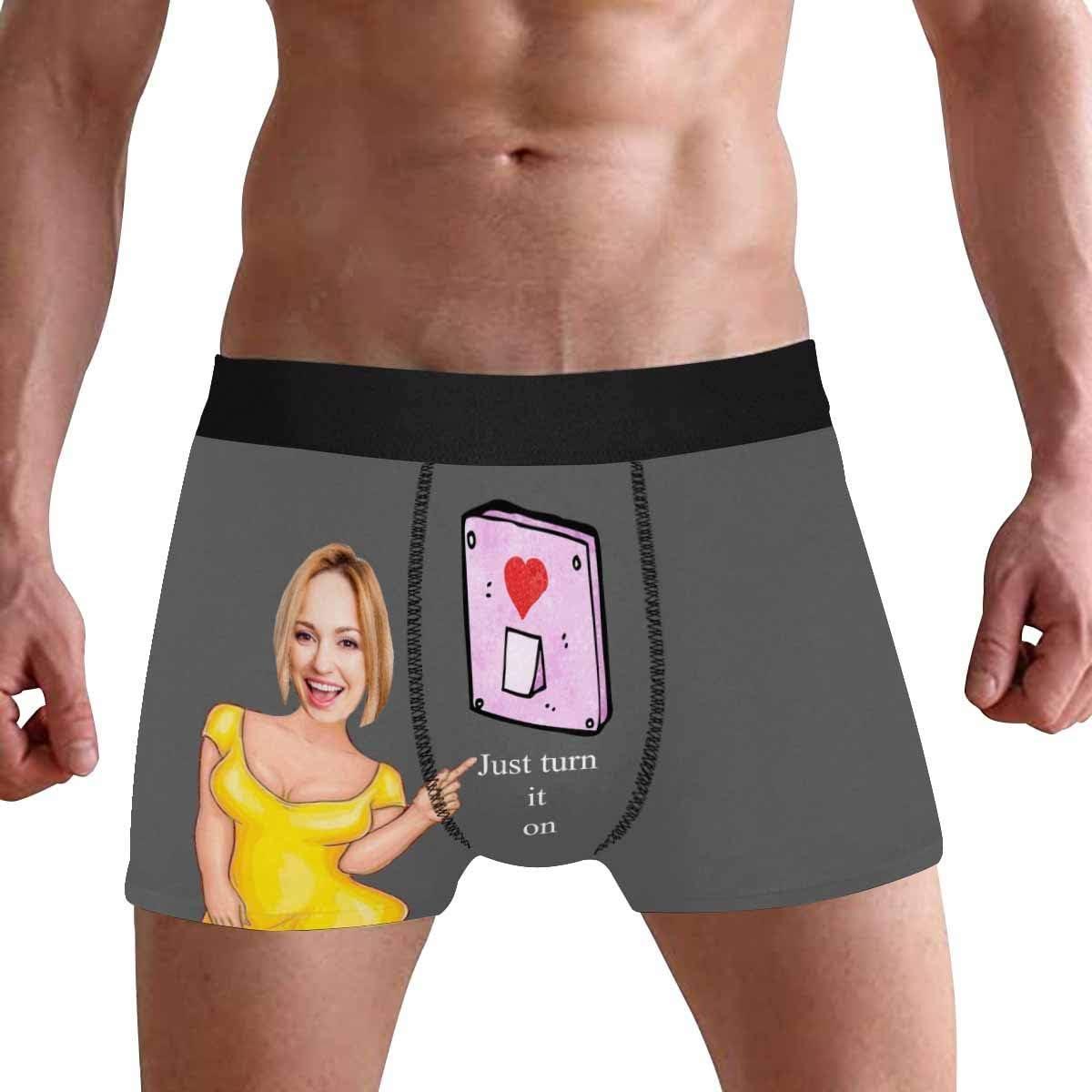 Personalized Face Men's Boxer Briefs Underwear Shorts Underpants with Photo Just Turn It On All Gray Stripe