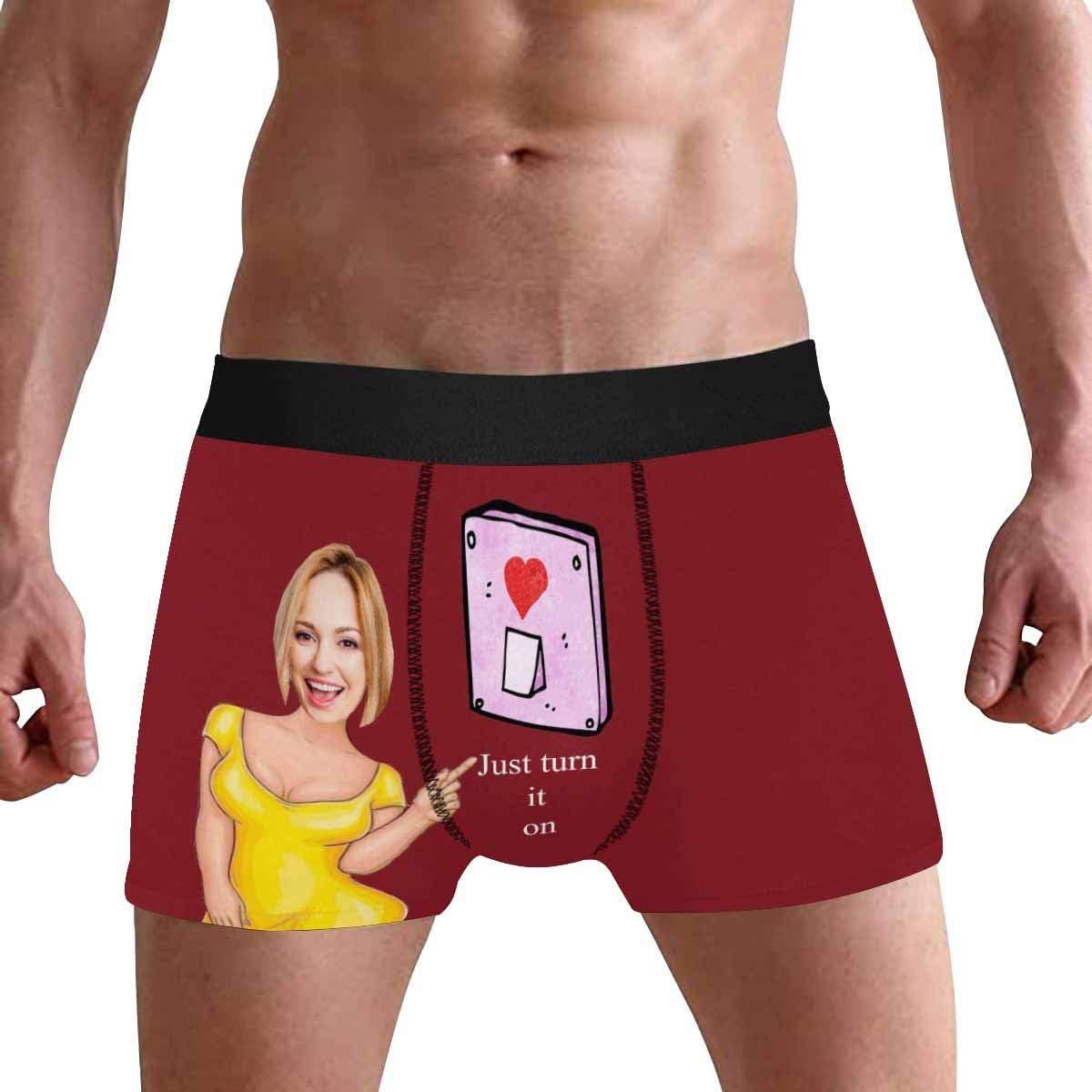 Personalized Face Men's Boxer Briefs Underwear Shorts Underpants with Photo Just Turn It On All Gray Stripe