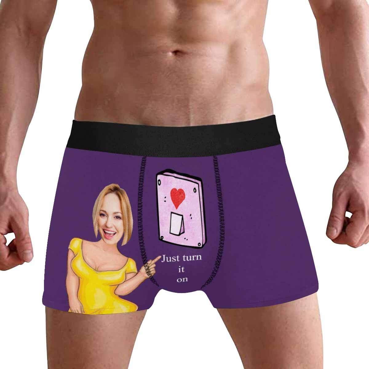 Personalized Face Men's Boxer Briefs Underwear Shorts Underpants with Photo Just Turn It On All Gray Stripe