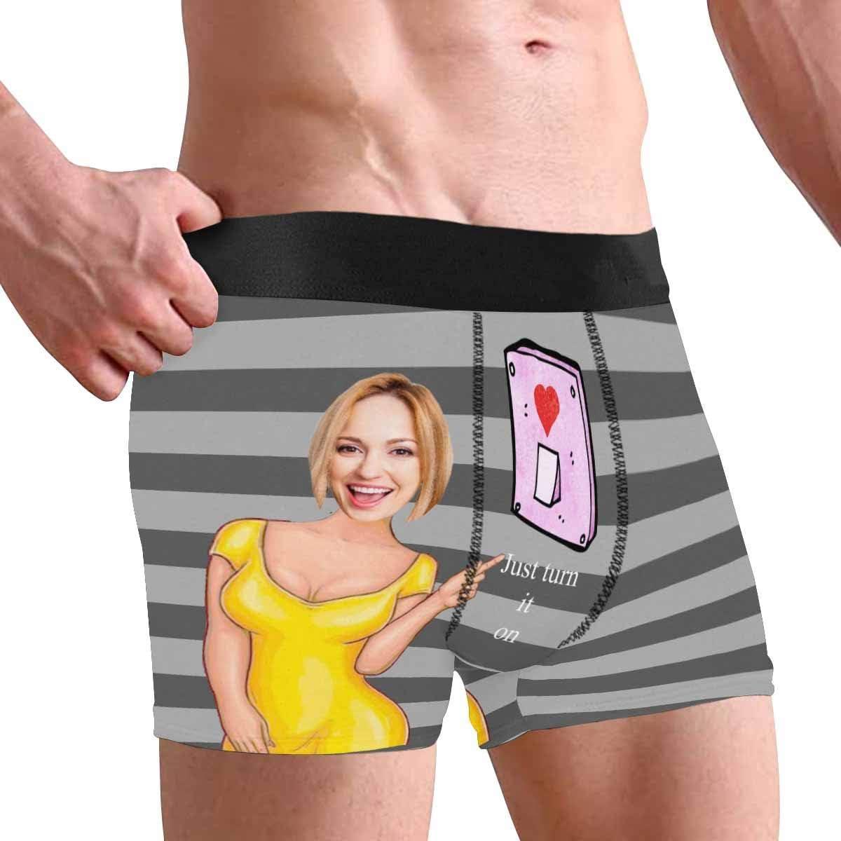 Personalized Face Men's Boxer Briefs Underwear Shorts Underpants with Photo Just Turn It On All Gray Stripe