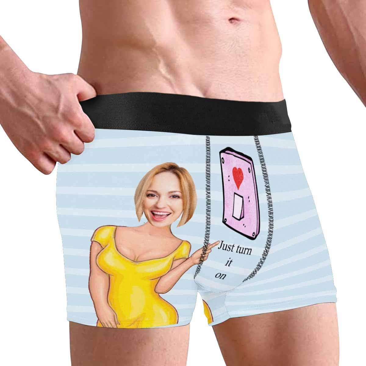 Personalized Face Men's Boxer Briefs Underwear Shorts Underpants with Photo Just Turn It On All Gray Stripe